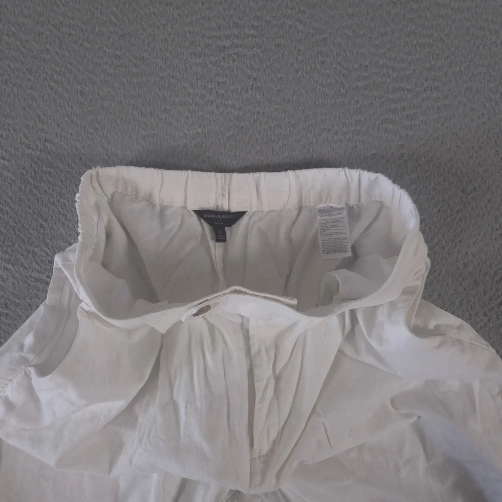 Banana Republic Pants Womens 12 White Linen-Cotton Wide-Leg Pleated High Rise